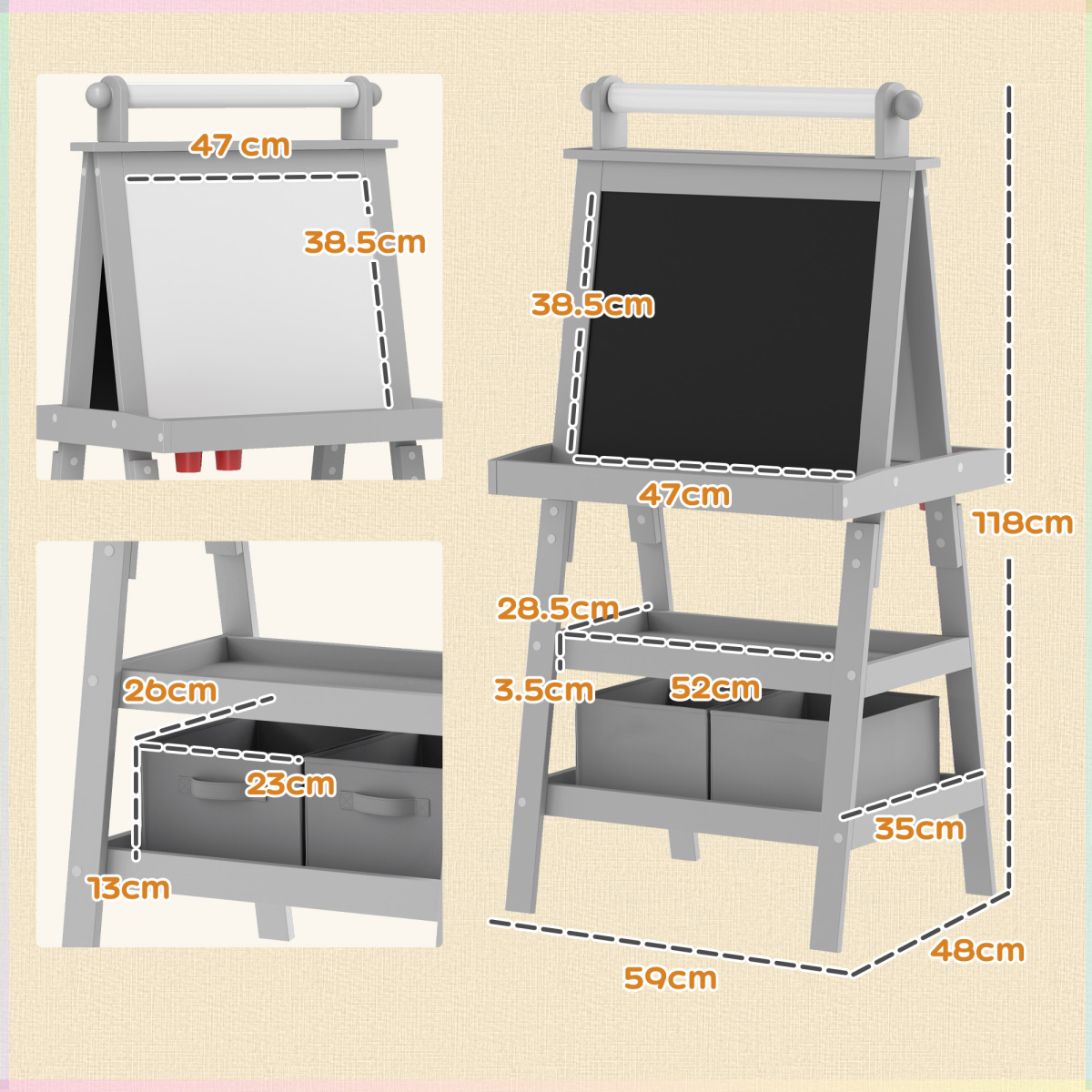 AIYAPLAY 3-in-1 Kids Art Easel: Double-Sided
