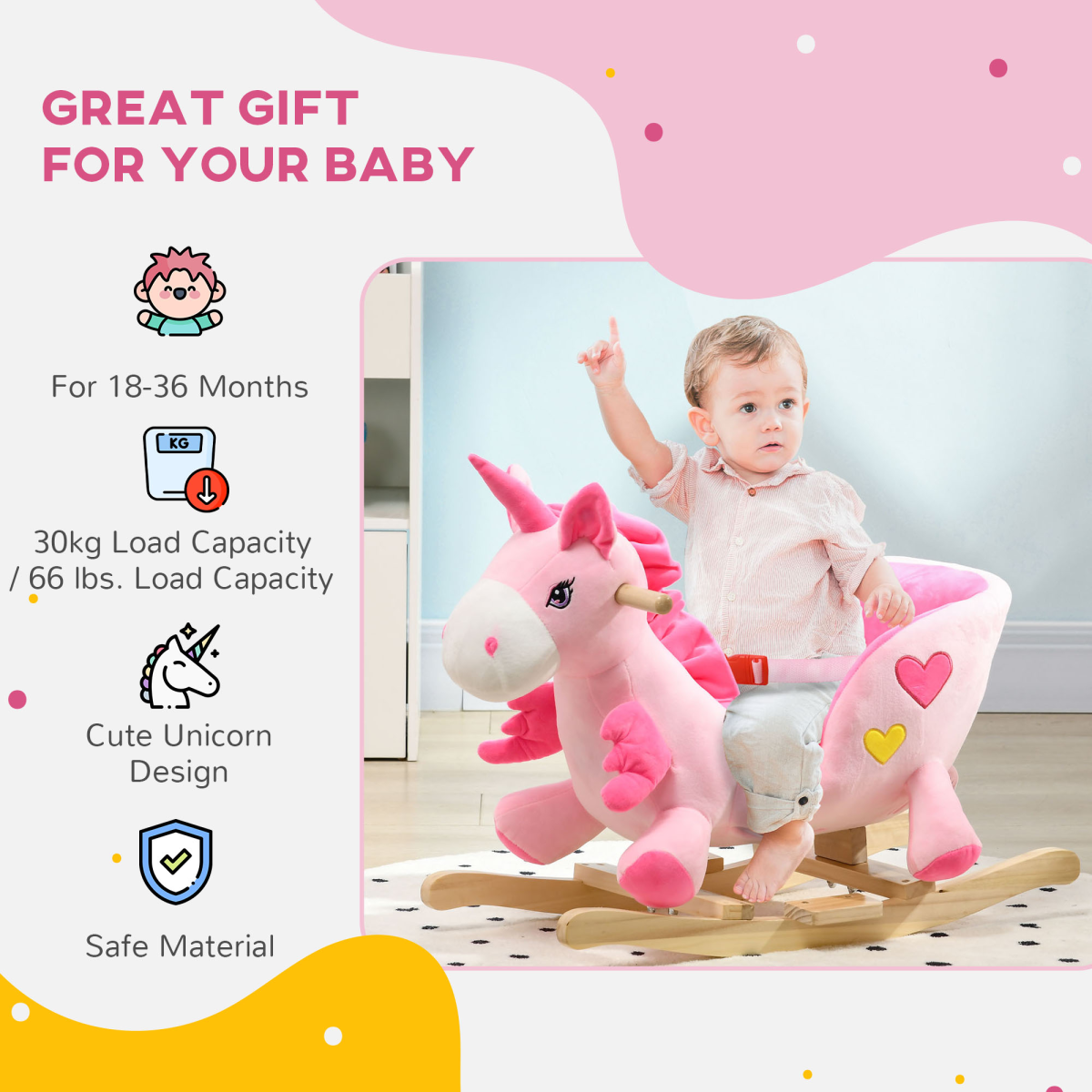 Plush Unicorn Rocking Horse with Music & Safety Belt