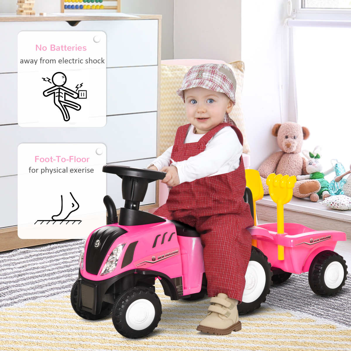 Charming Pink Sliding Car with Horn for Toddlers 12-36 Months