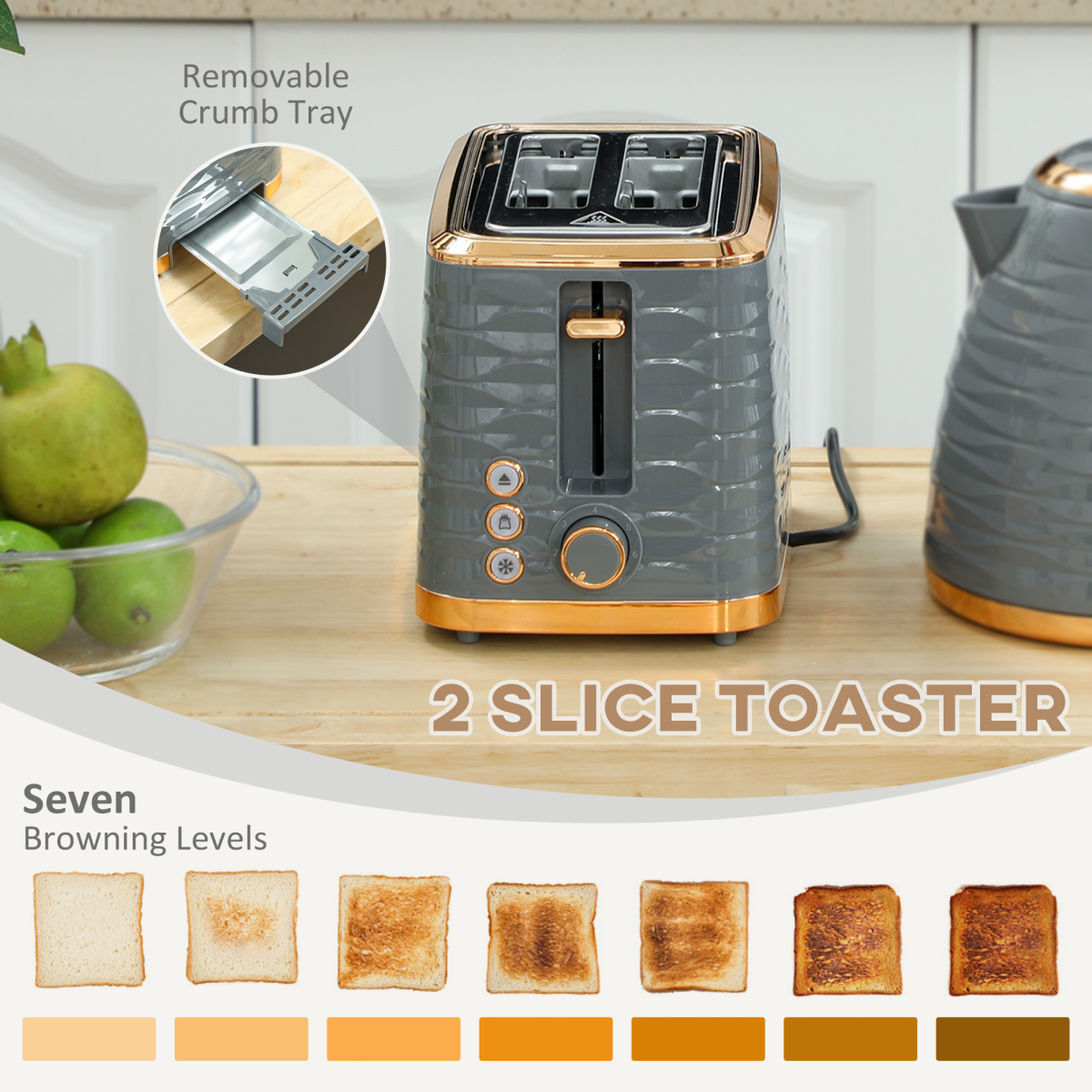 Stylish Grey Kettle & Toaster Set: Fast Boil & Perfectly Toasted