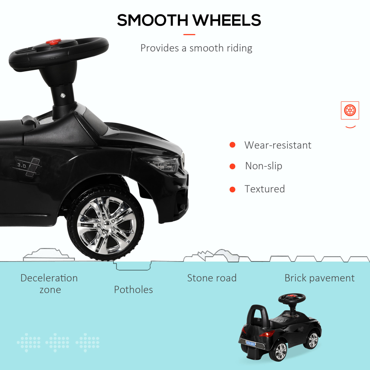 Kids Ride-On Car: Stylish Black Toddler Walker with Music & Storage