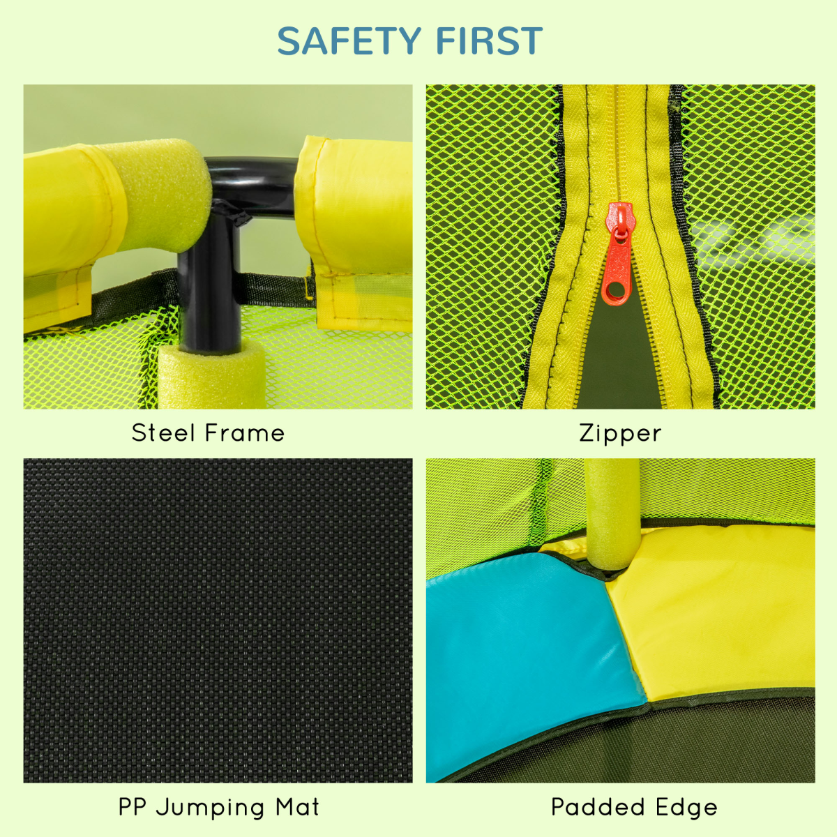 ZONEKIZ 4.6 FT Safe Indoor Bungee Trampoline with Enclosure Net for Kids