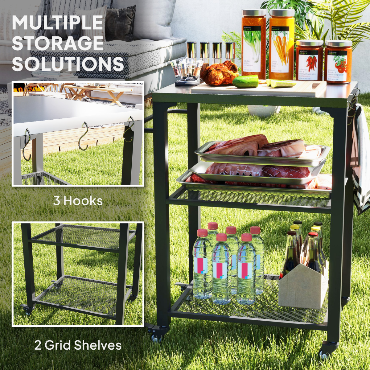 Stainless Steel 3-Shelf Outdoor Grill Cart