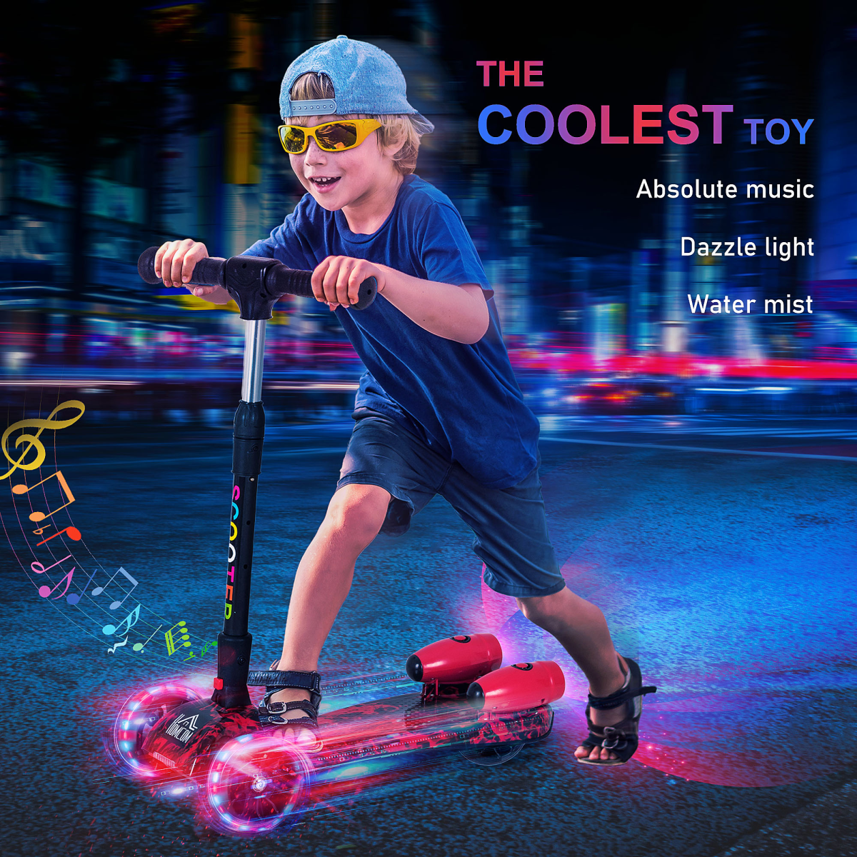 Ultimate Kids E-Scooter: Light & Music Features with Fun Water Mist Spray!