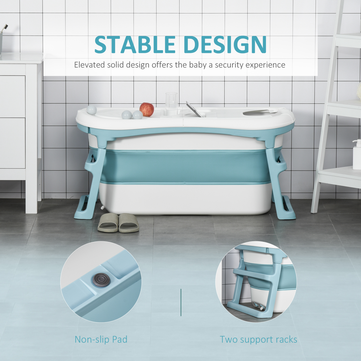 Space-Saving Foldable Kids Bathtub with Lid for Ages 1-12