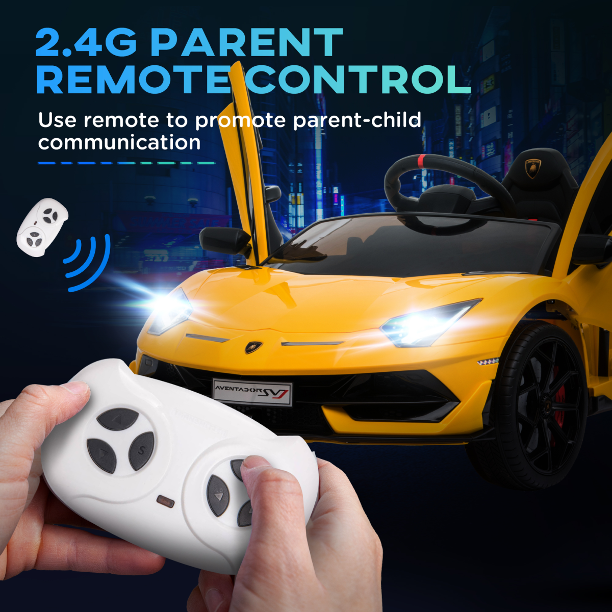 Lamborghini SVJ 12V Ride-On Car w/ Lights Music Remote 3-8 Yrs Yellow