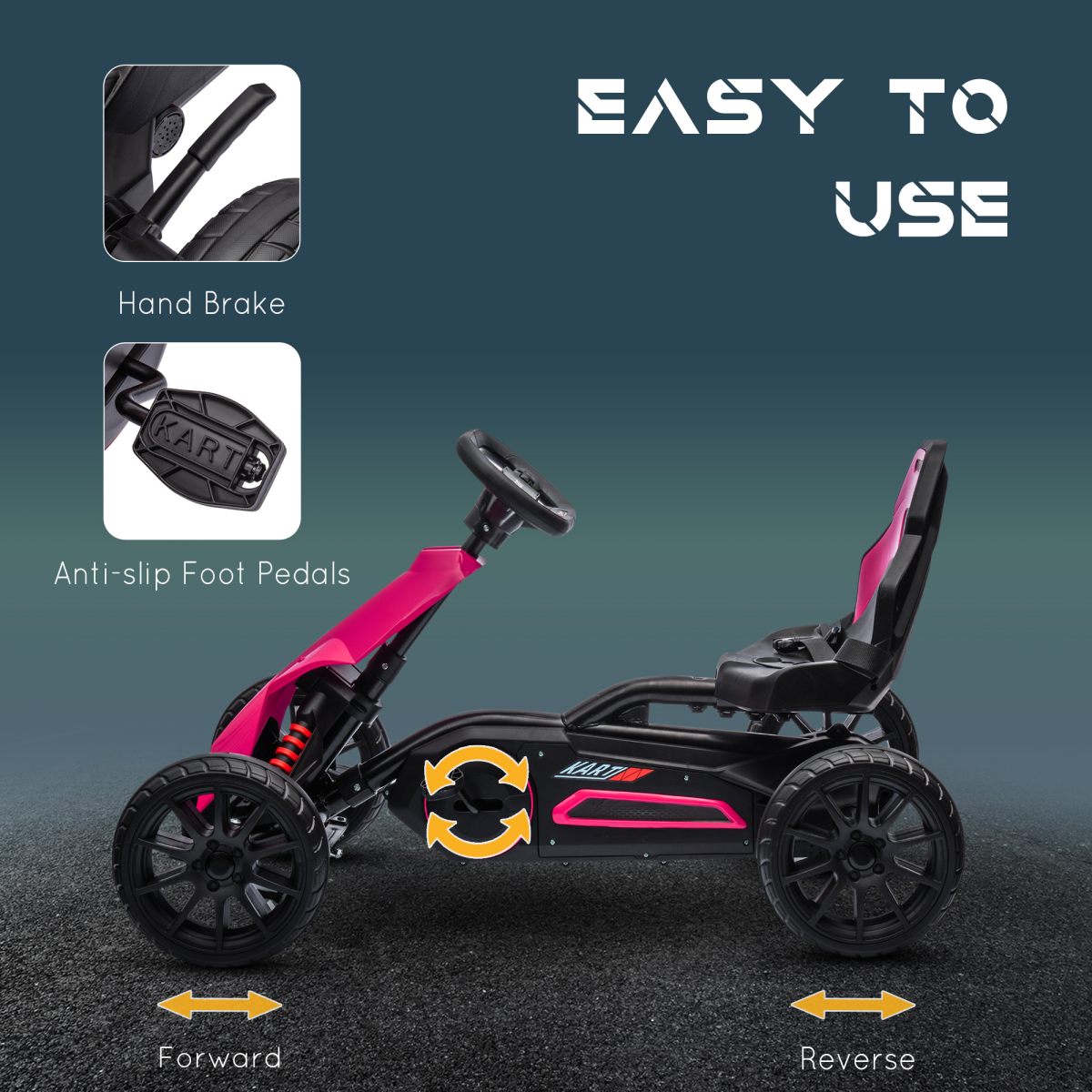 Children Pedal Go Kart with Adjustable Seat, Handbrake - Pink