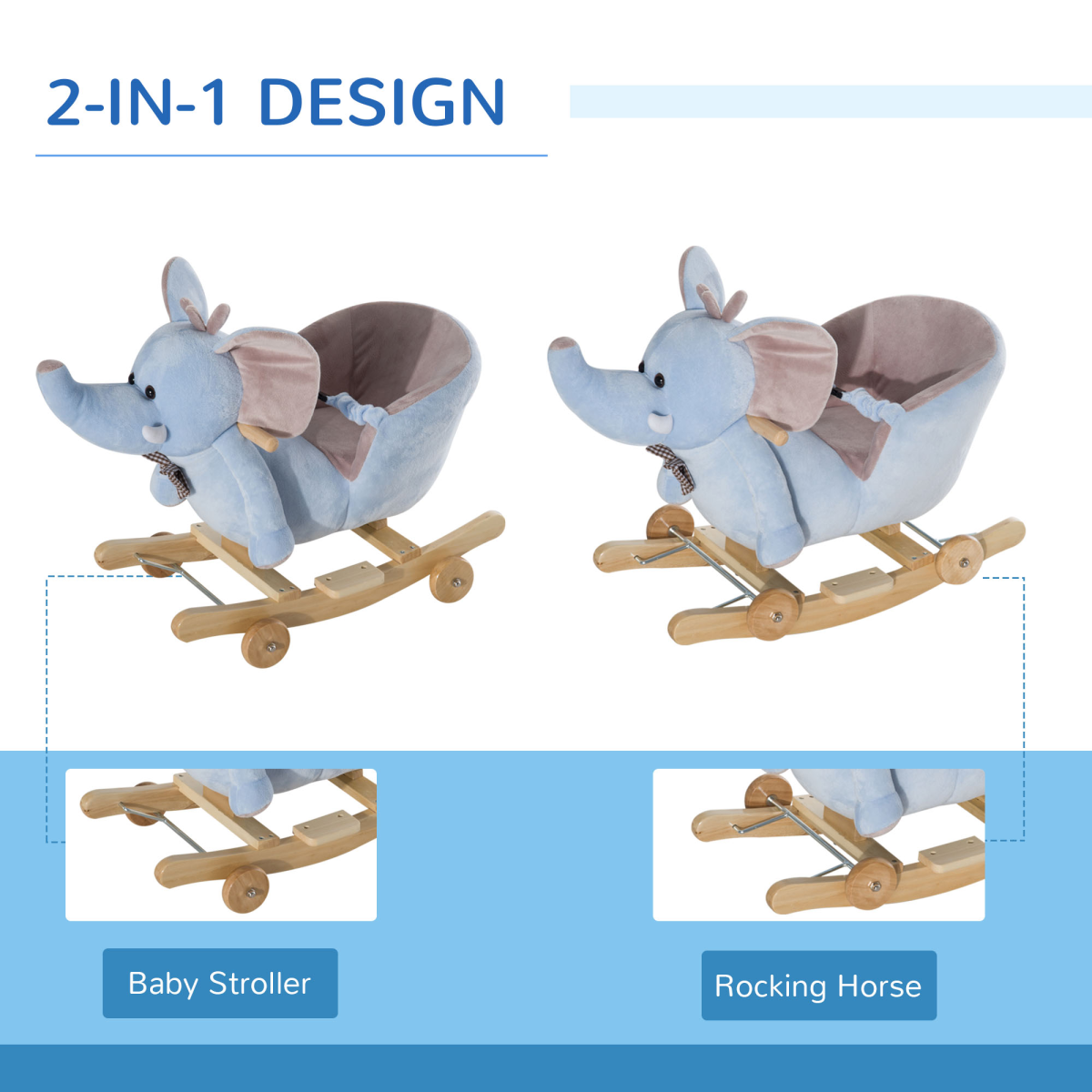 2-in-1 Rocking Horse Elephant with Music for Kids