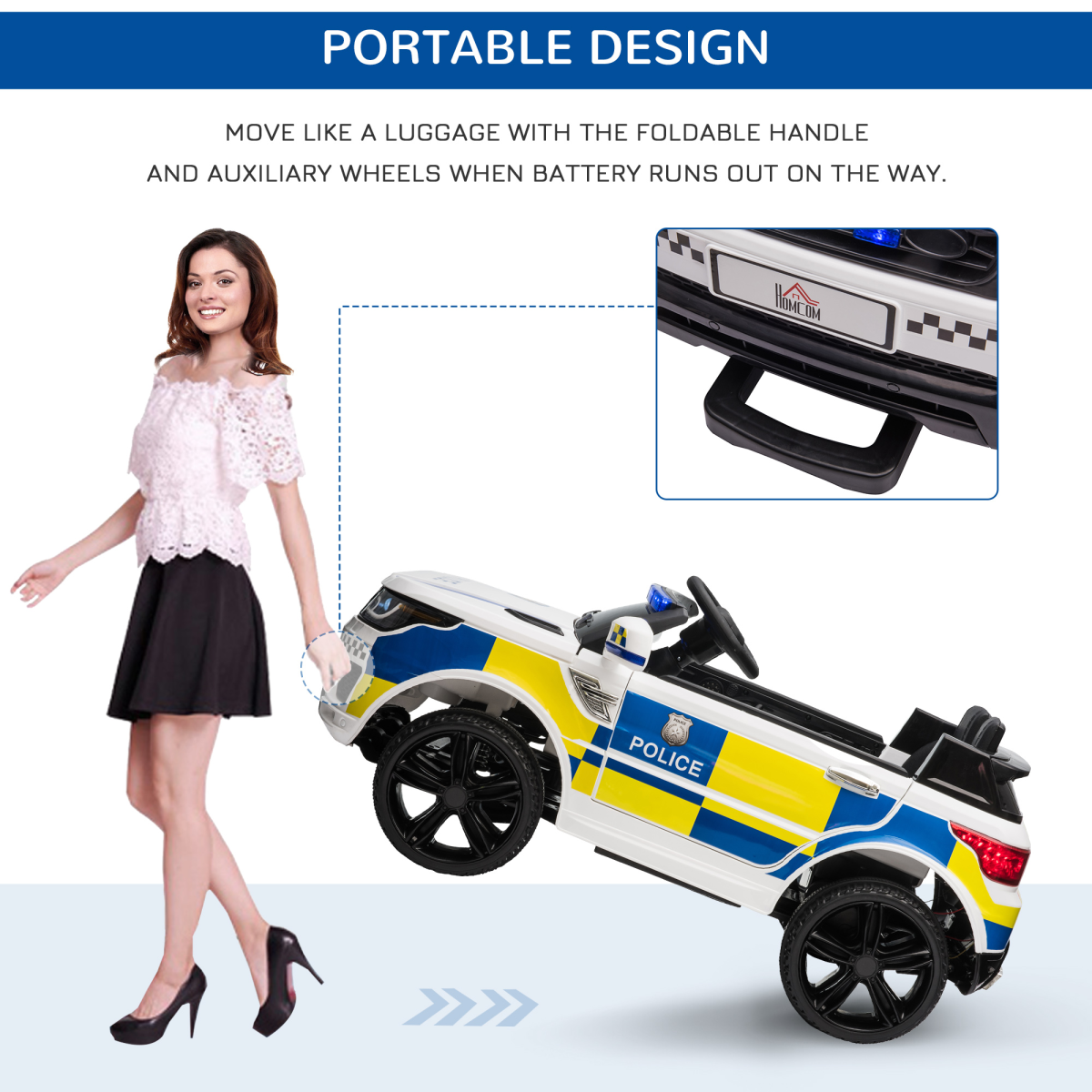 12V Electric Police Car Ride-On w/ Remote Siren & Bluetooth - Ages 3-6