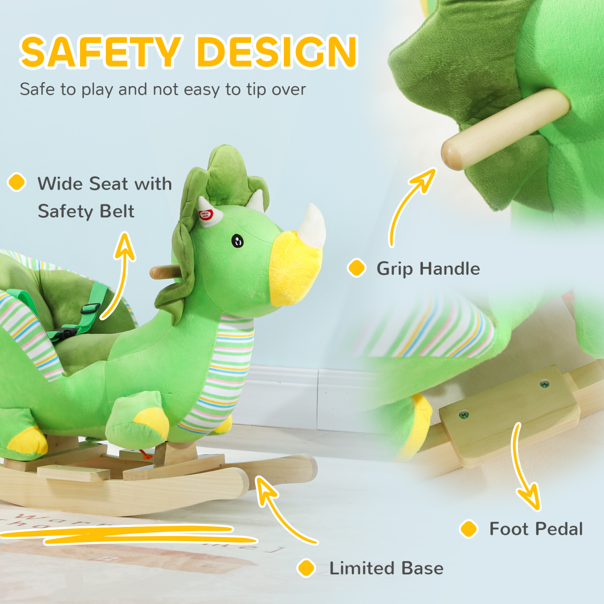 Dino Delight: AIYAPLAY Plush Rocking Horse with Sounds