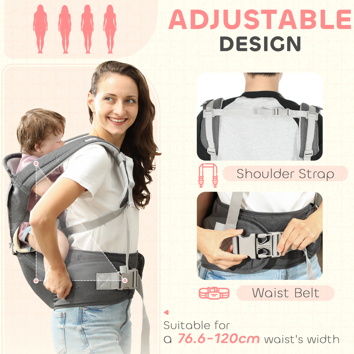 AIYAPLAY Ultimate 6-in-1 Ergonomic Baby Carrier - Grey