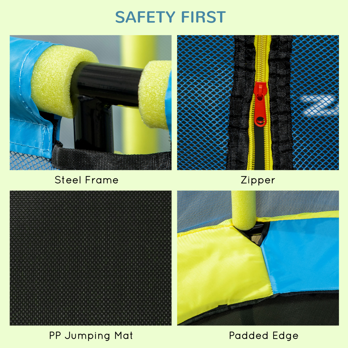ZONEKIZ 4.6FT Bungee Trampoline with Safety Net for Kids - Blue