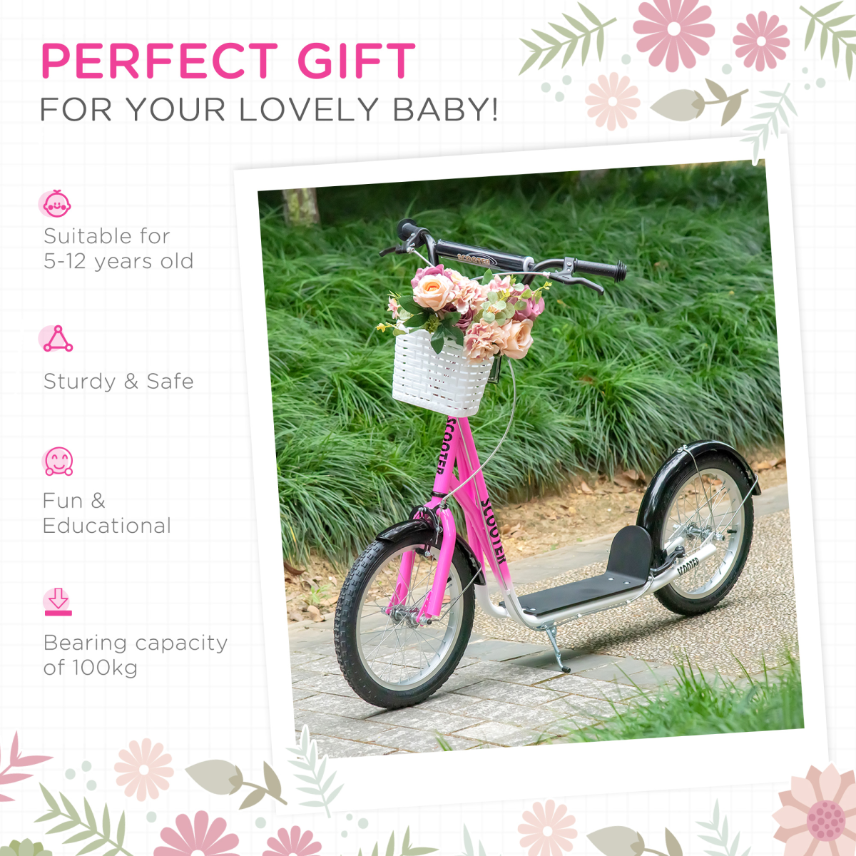 Adjustable Kids Kick Scooter with Dual Braking