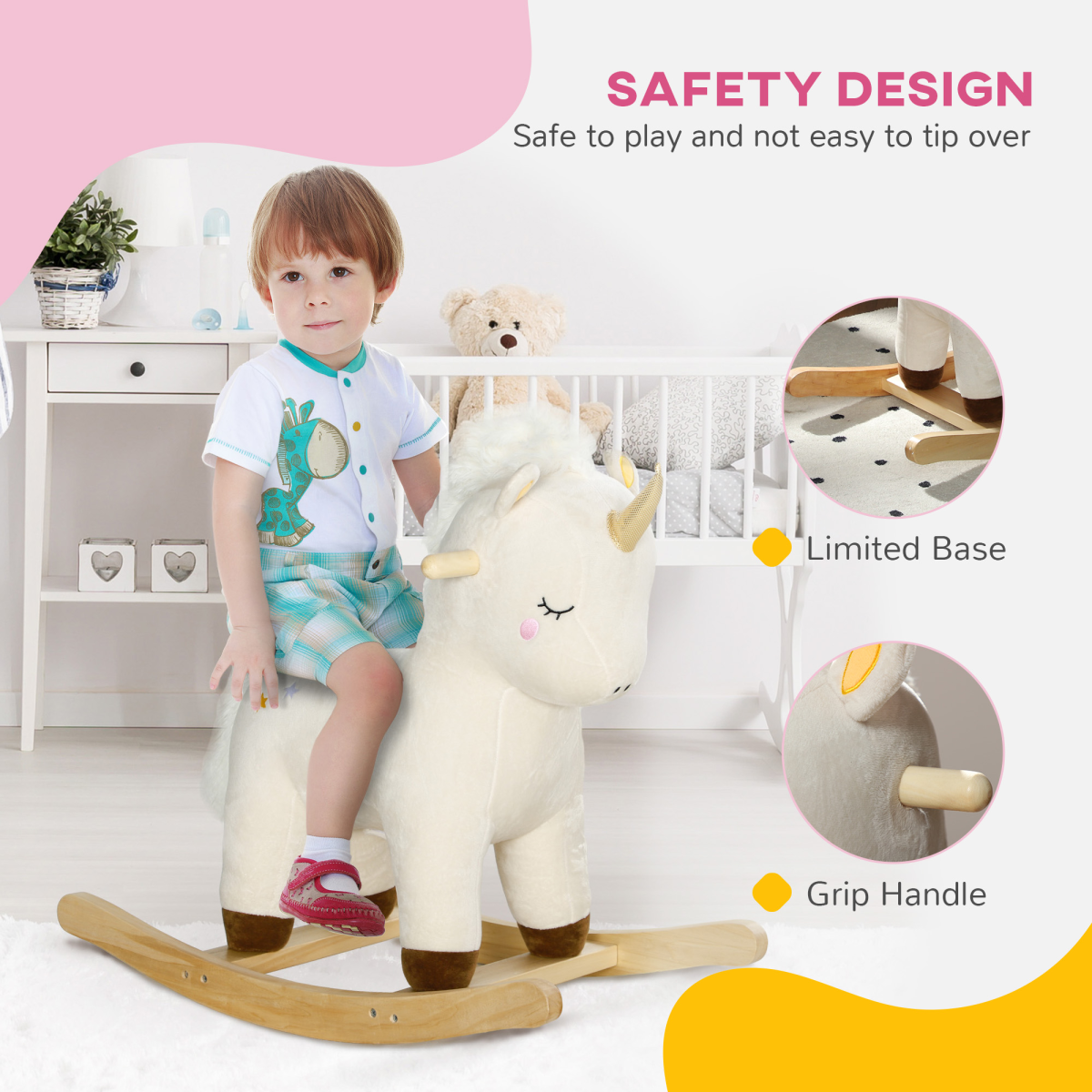 AIYAPLAY Unicorn Rocking Horse with Sounds for Ages 2-4