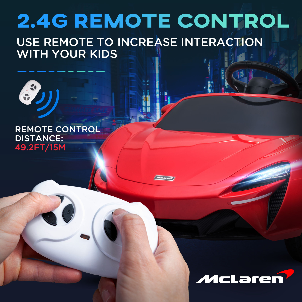 McLaren 12V Kids Electric Ride-On Car with Remote Control & Music - Red
