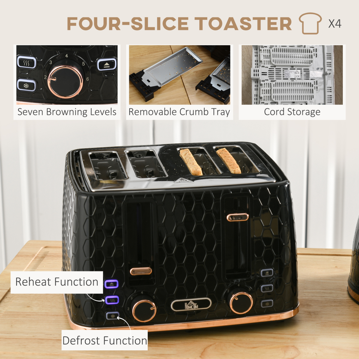 Stylish 1.7L Kettle & Toaster Set - Defrost, Reheat & Honeycomb Design!