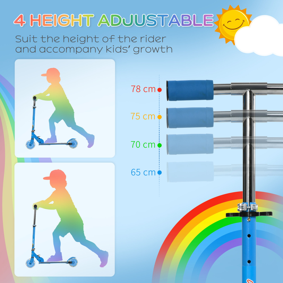 Scooter for Kids Aged 3-7 Years with Lights, Music, Adjustable Height - Blue