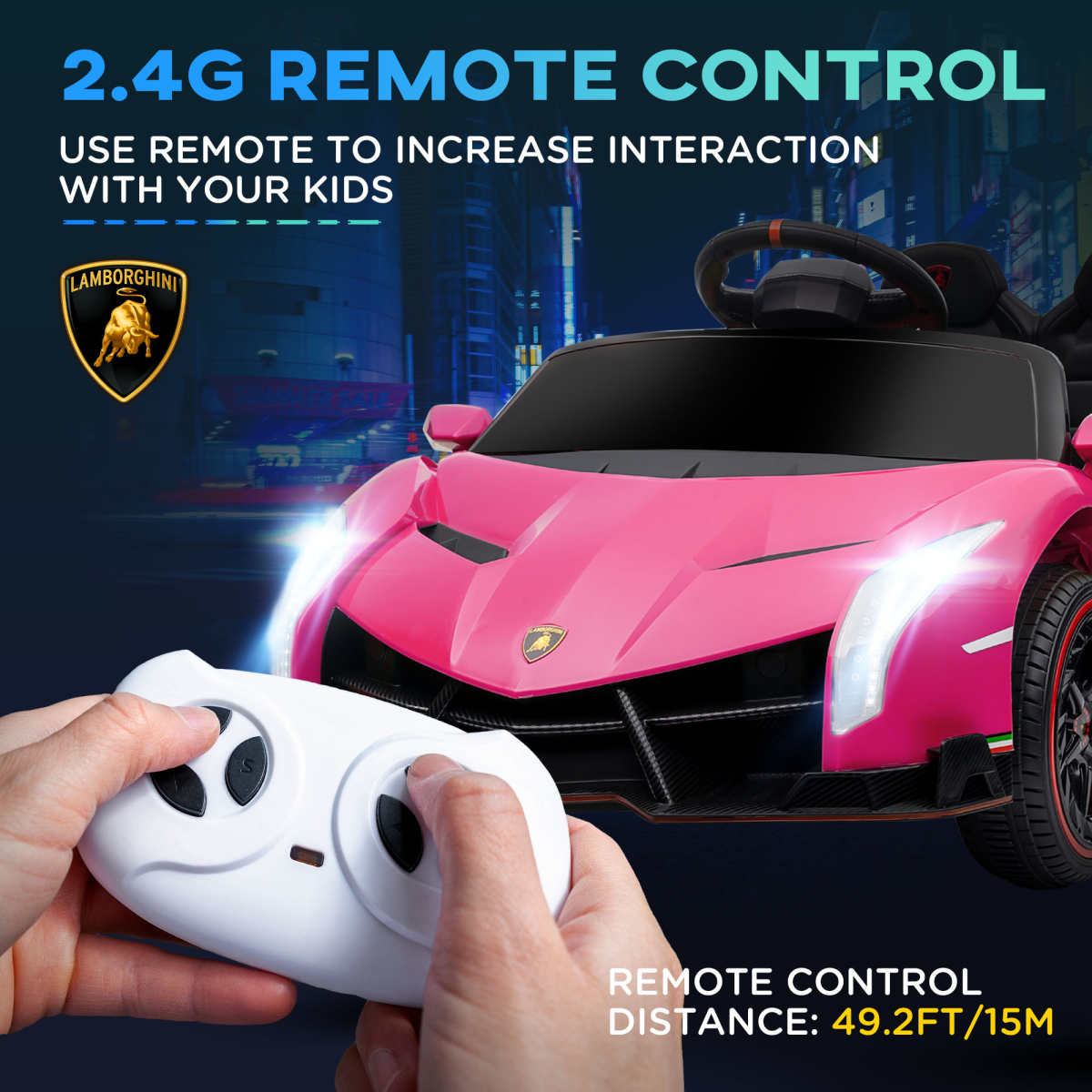 Lamborghini Veneno Licensed Electric Ride-on Car with Remote- Pink