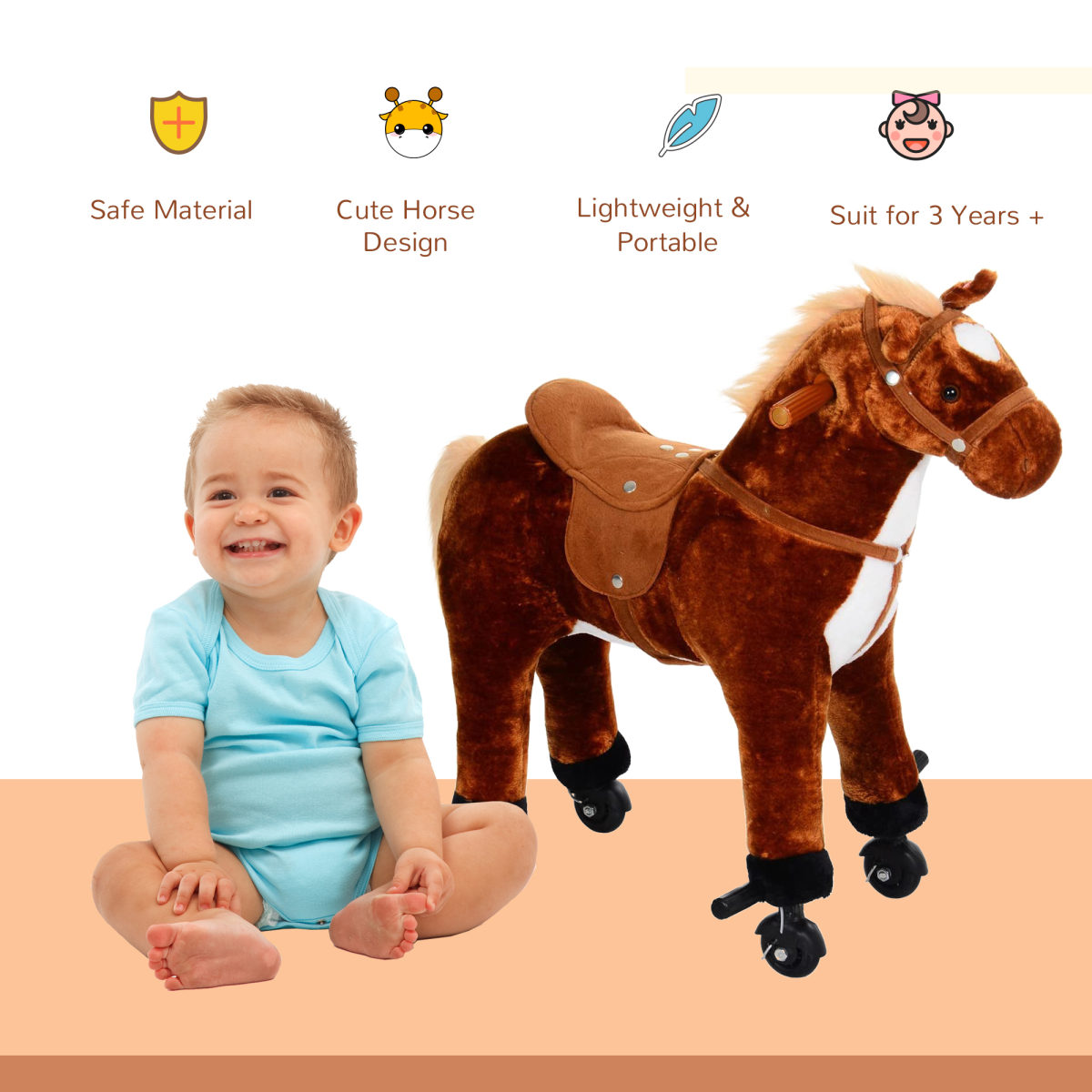 Galloping Plush Pony Ride-On Toy with Sounds