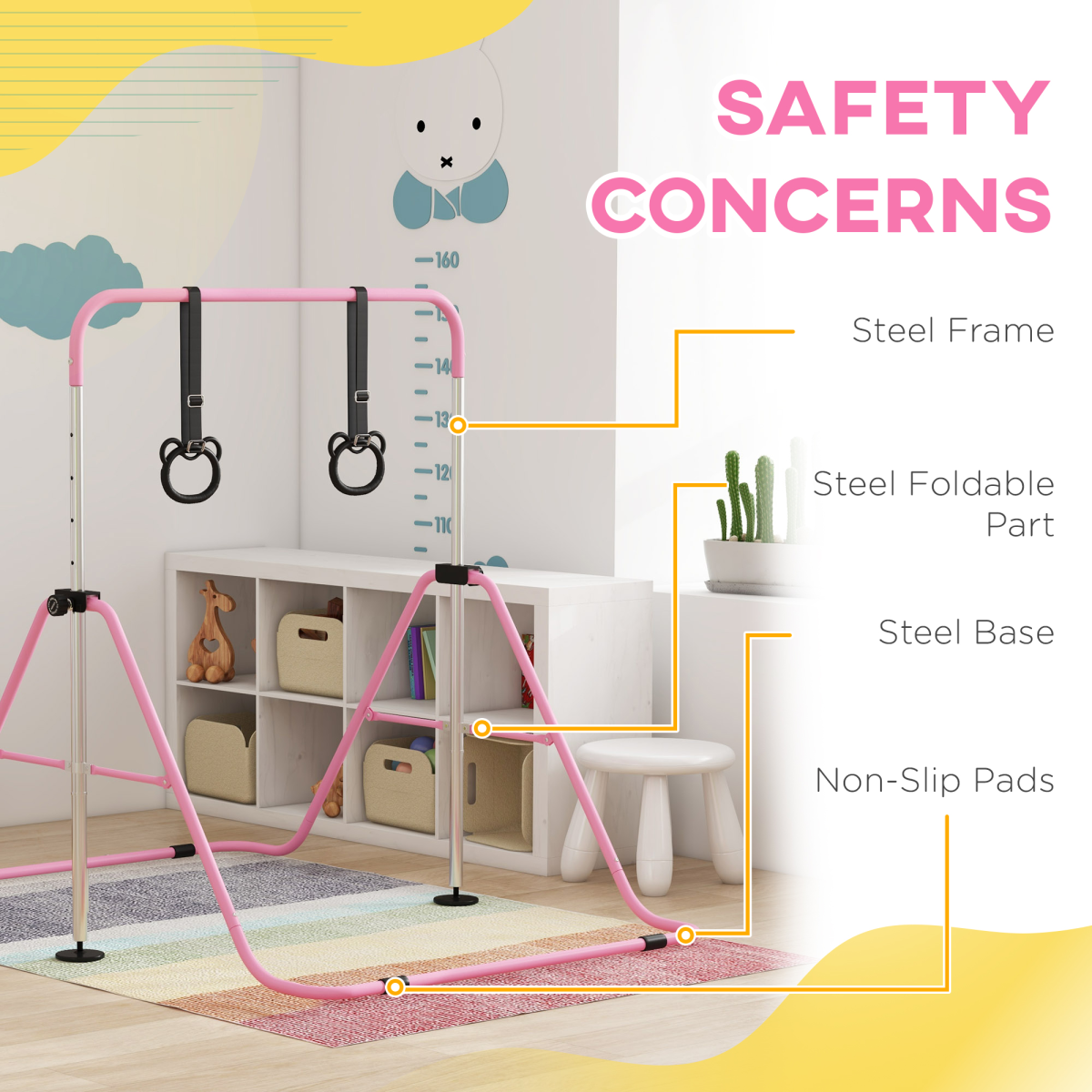 Adjustable Pink Kids Gymnastics Bar