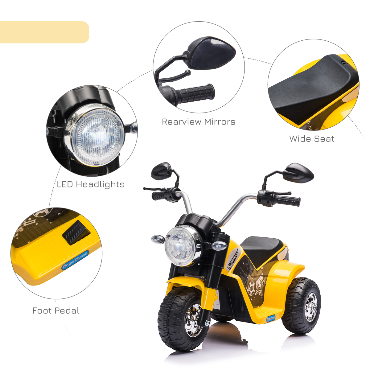 6V Kids Electric Motorcycle Ride-On Toy in Yellow