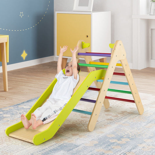 2-In-1 Wooden Triangle Climbing Toy with Gradient Adjustable Slide