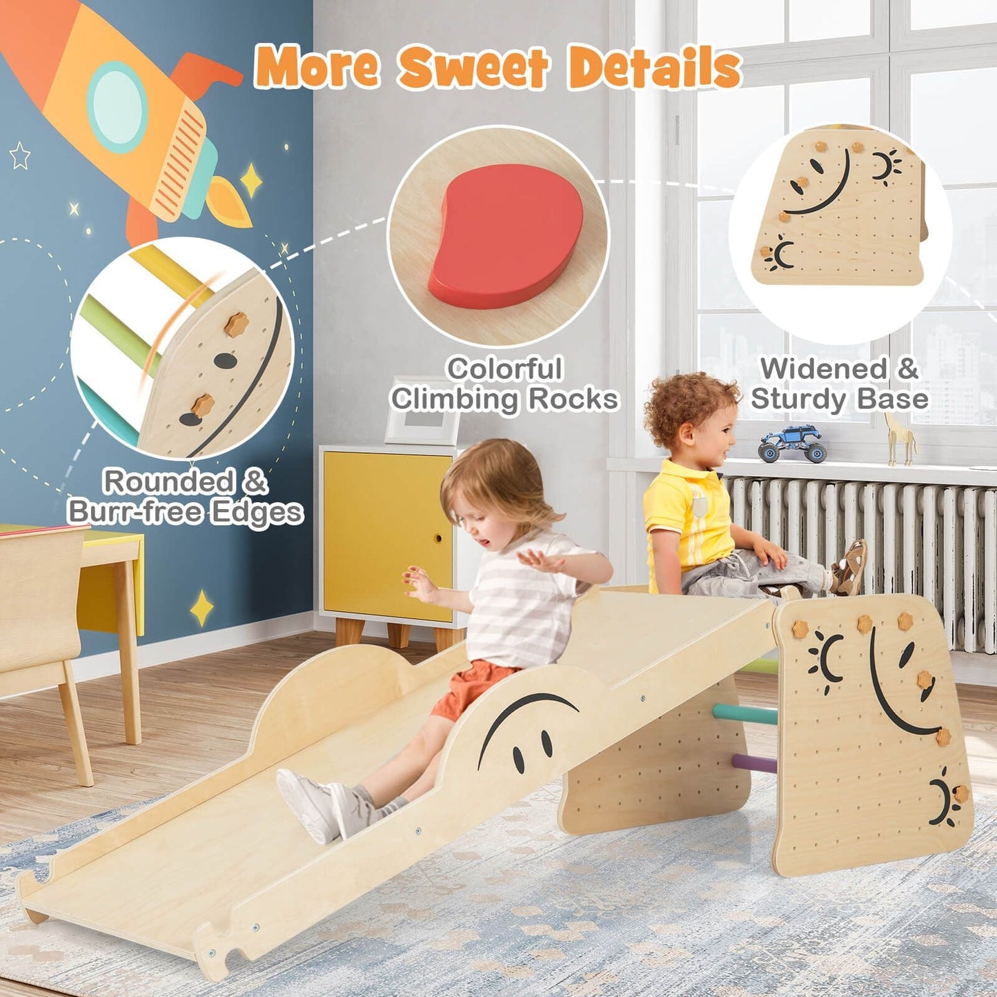 Indoor Climbing Toys for Kids Wooden Climber Set with Step Stool