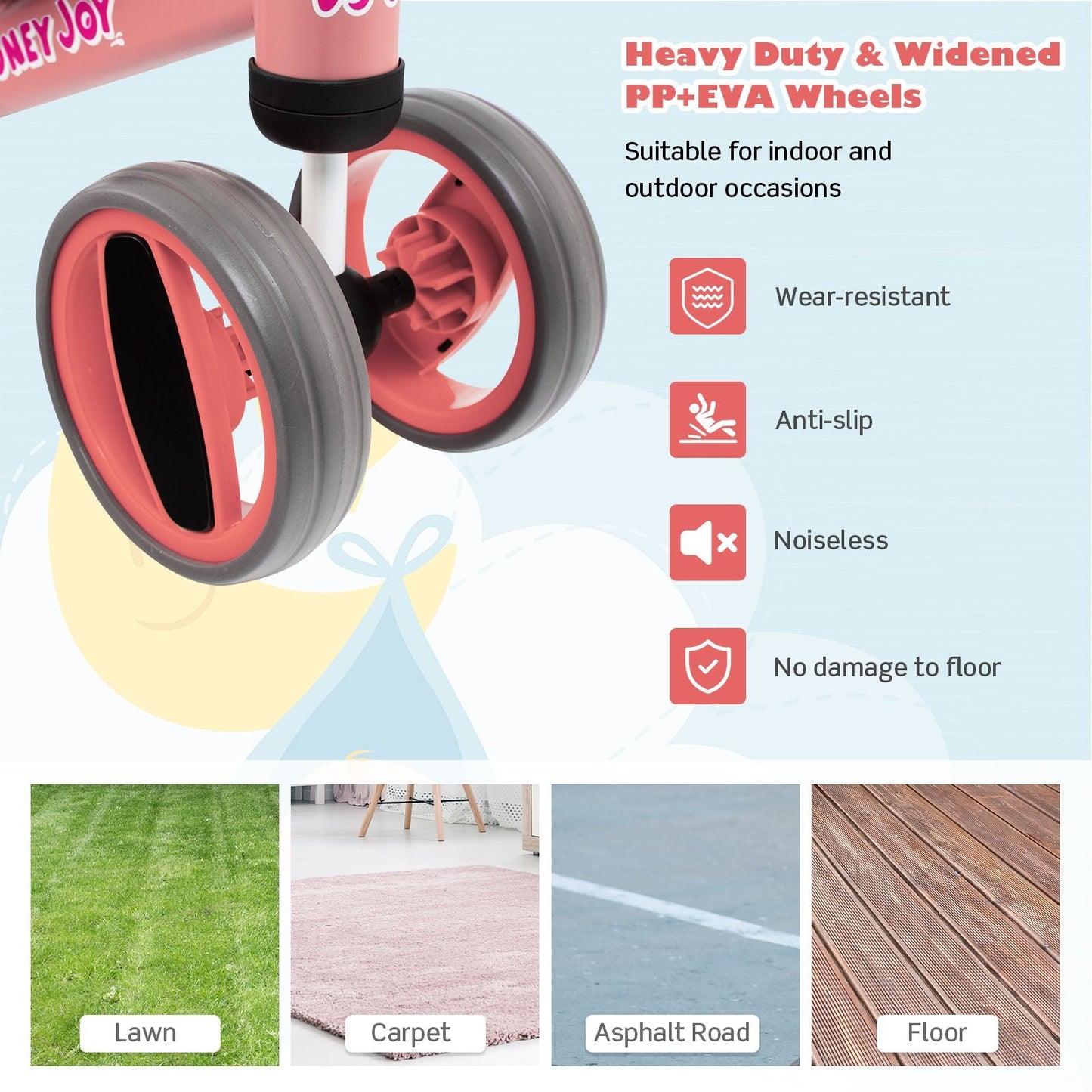 Baby Balance Bike with 4 Wheels and Limited Steering