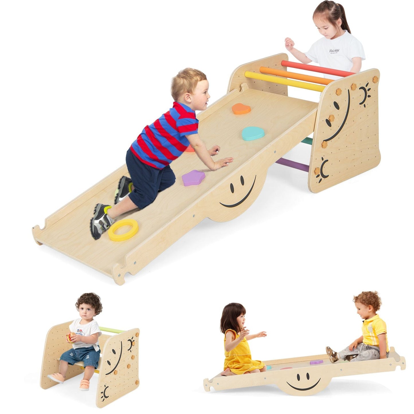Indoor Climbing Toys for Kids Wooden Climber Set with Step Stool