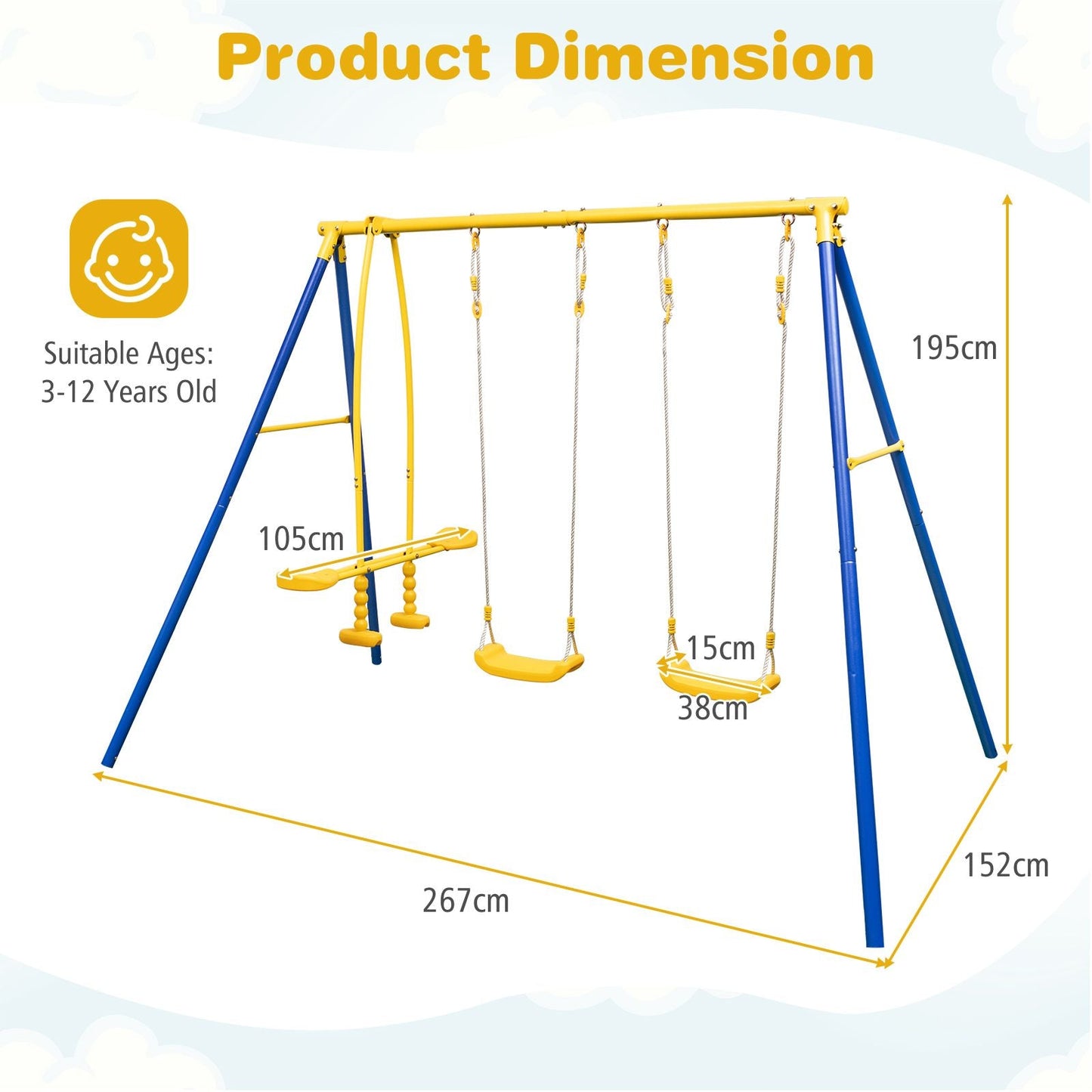 Heavy-Duty Kids Playset with 2 Swing Seats and 2 Glider Seats for Children 3-12 Years Old