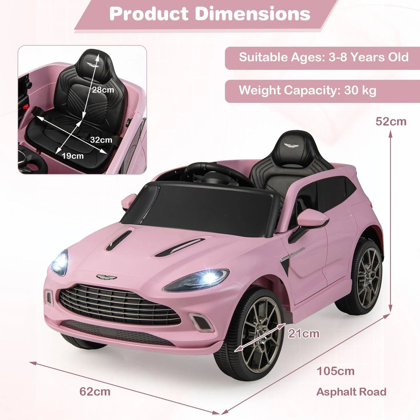 12V Kids Ride on Vehicle Aston Martin Licensed with Horn and Taillights