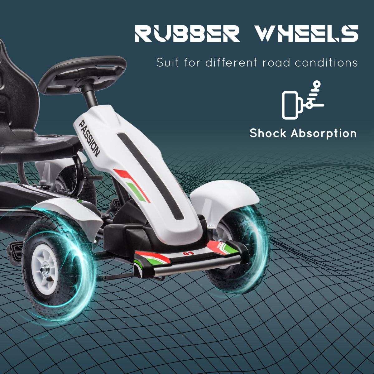 Adventure Ready: Adjustable Kids Pedal Go Kart with Inflatable Tires - White