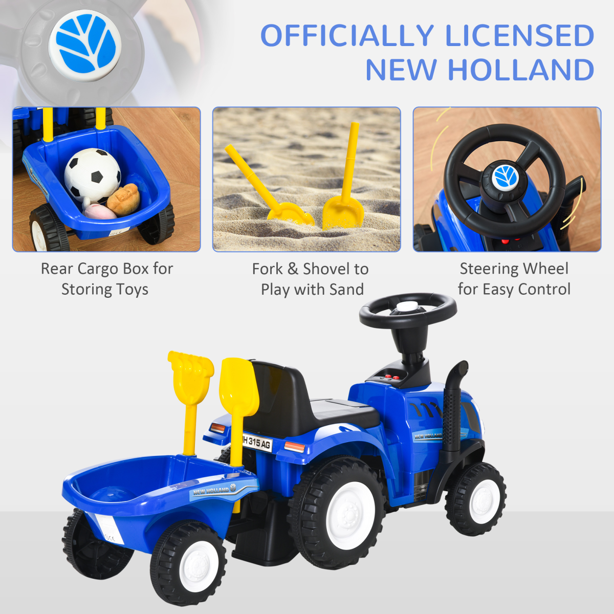 Blue Ride-On Tractor Toddler Walker & Slider for Ages 12-36 Months