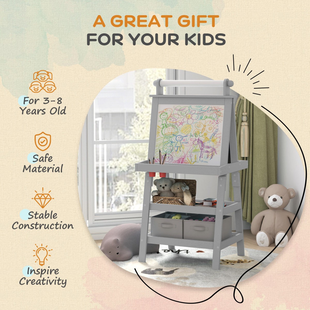 AIYAPLAY 3-in-1 Kids Art Easel: Double-Sided