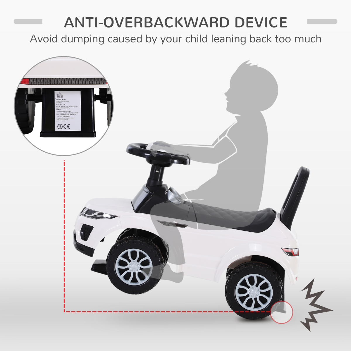 3-in-1 Ride On Car Foot To Floor Slider Toddler w/ Horn Steering White