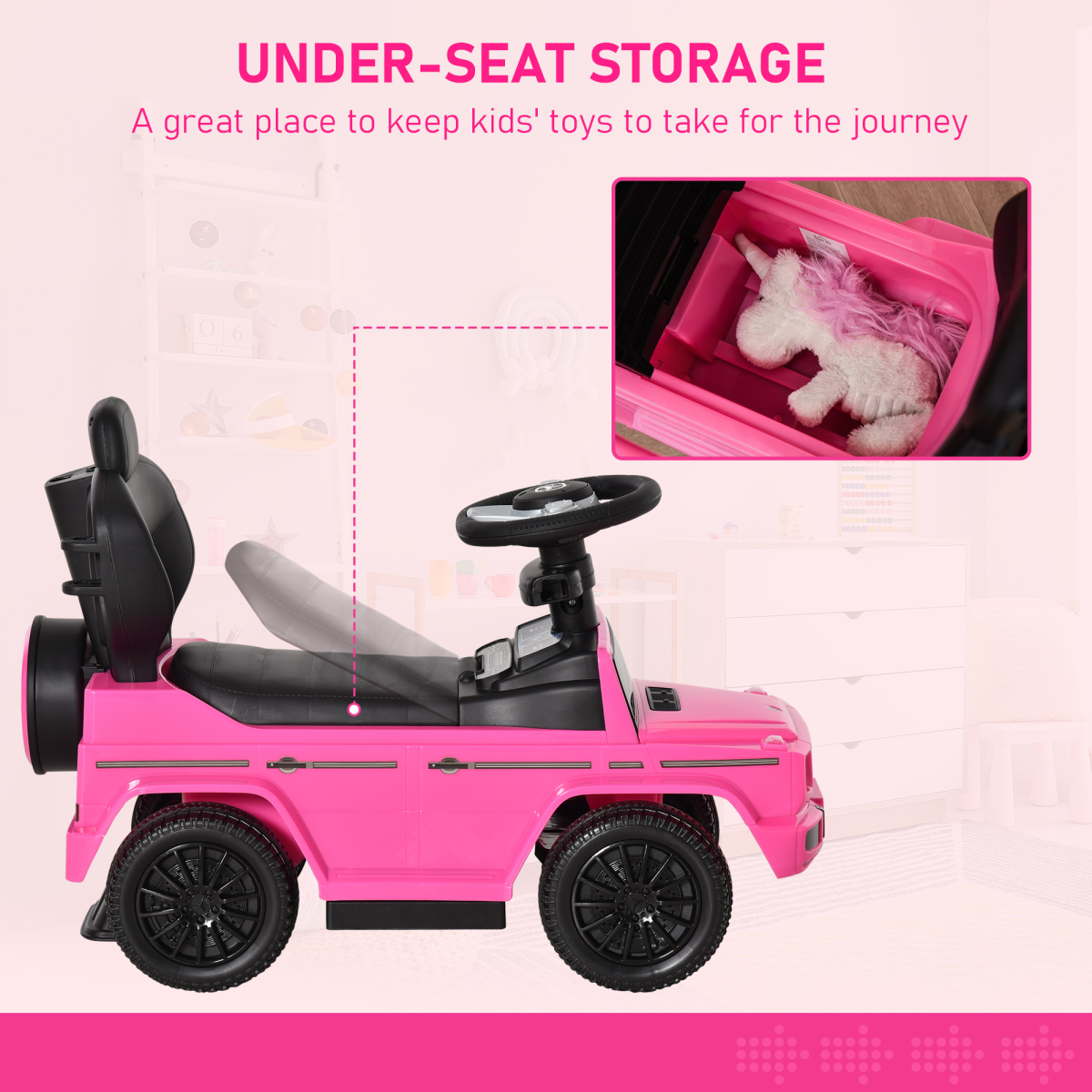 Mercedes G350 Ride-On Sliding Car Stroller for Kids - Pink