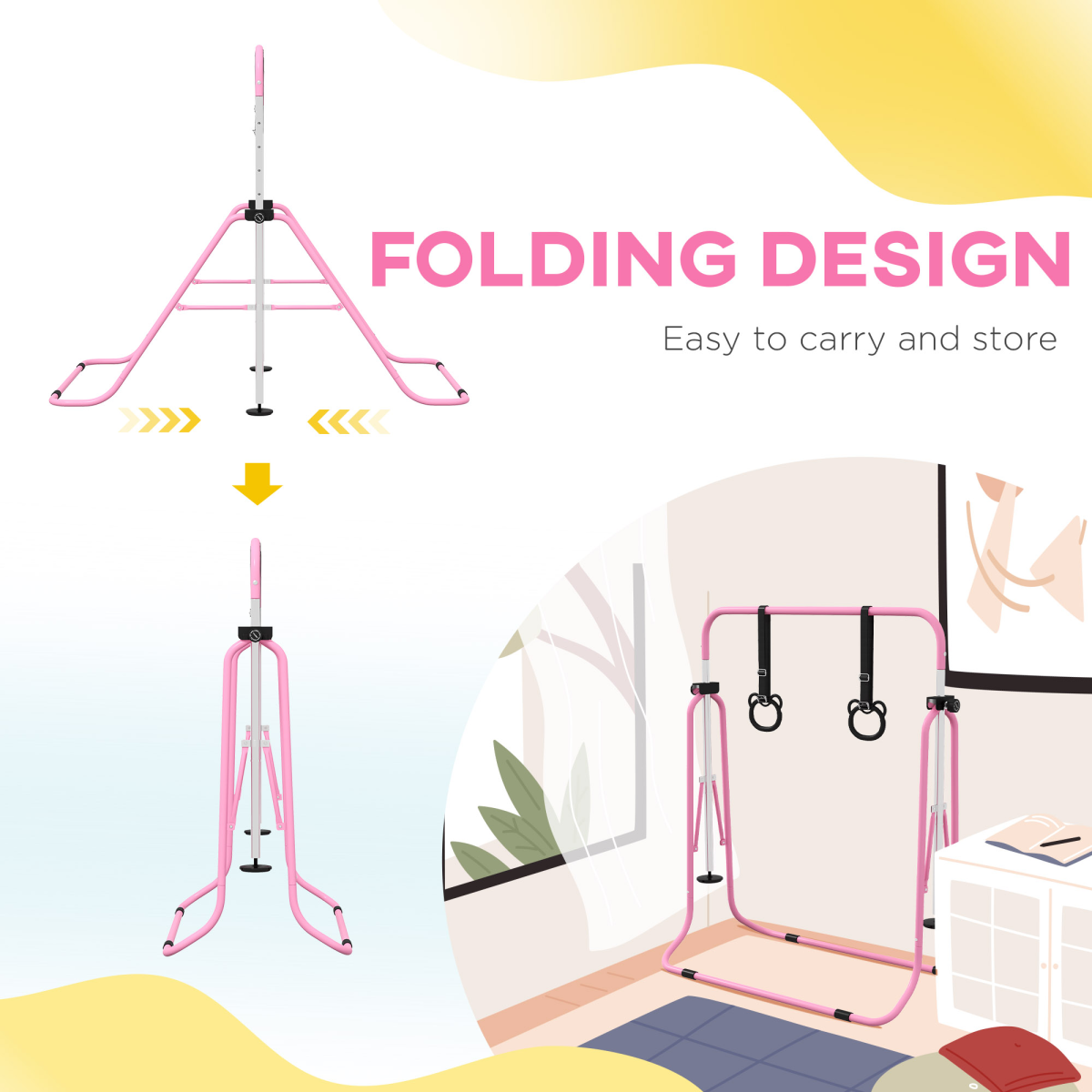 Adjustable Pink Kids Gymnastics Bar
