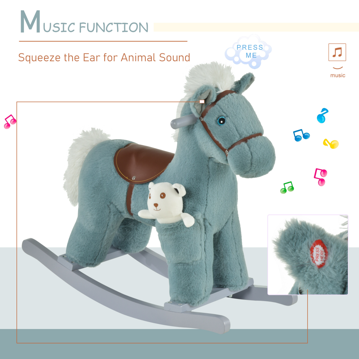 Plush Ride-On Rocking Horse with Sound Handle for Kids