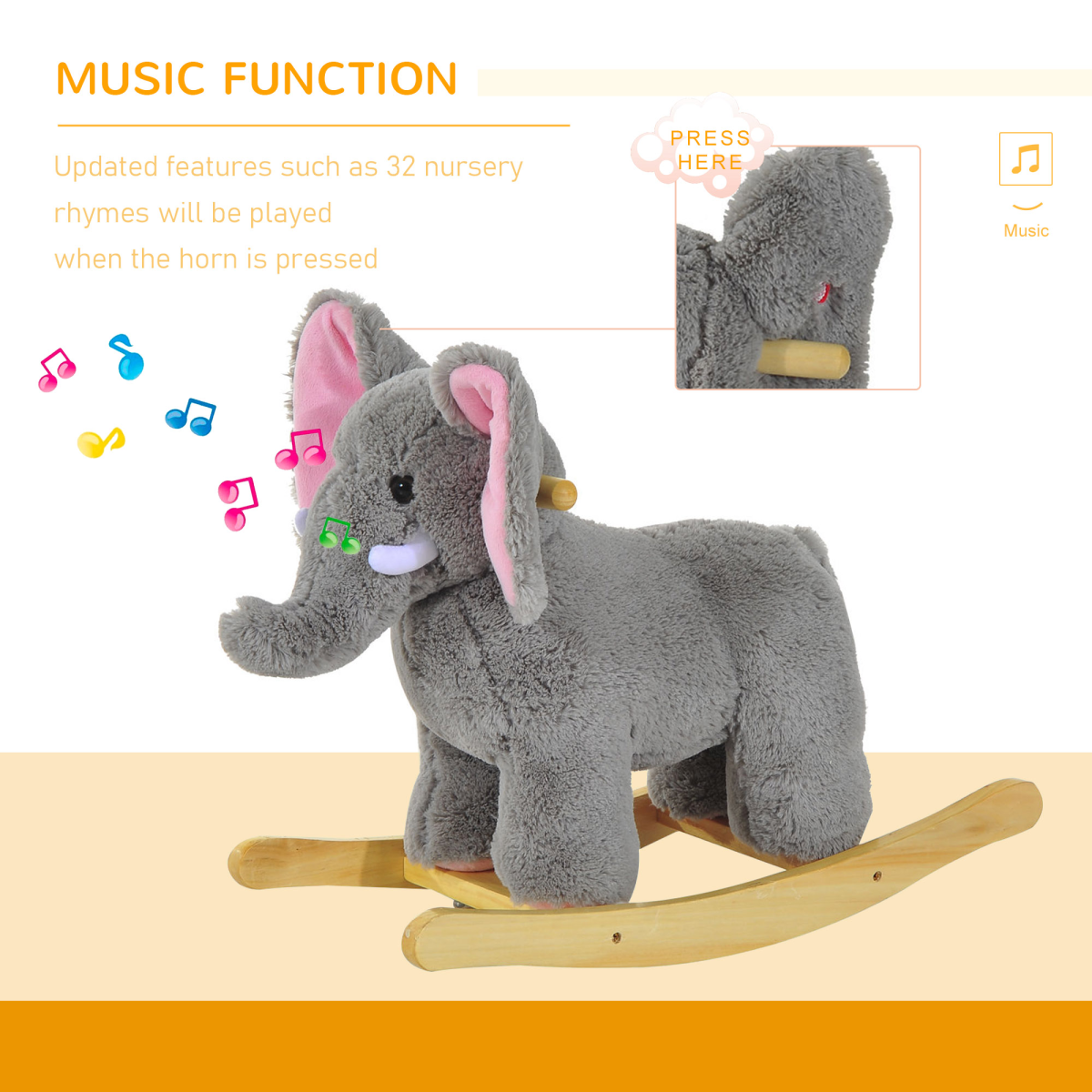 Elephant Rocker: Plush Adventure with Nursery Rhymes