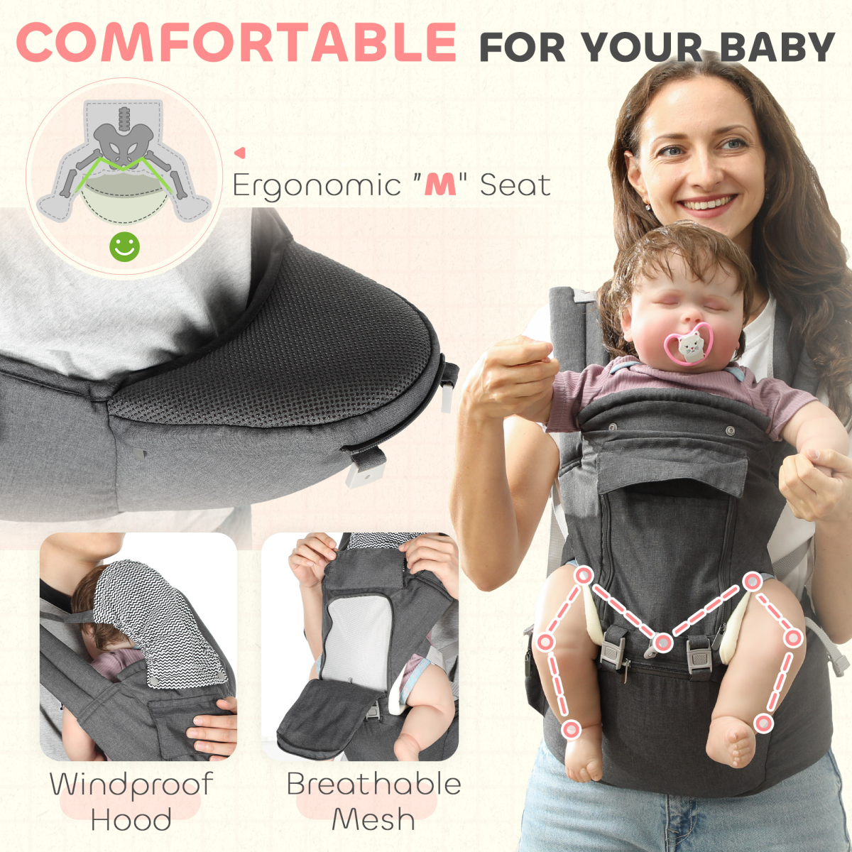 AIYAPLAY Ultimate 6-in-1 Ergonomic Baby Carrier - Grey