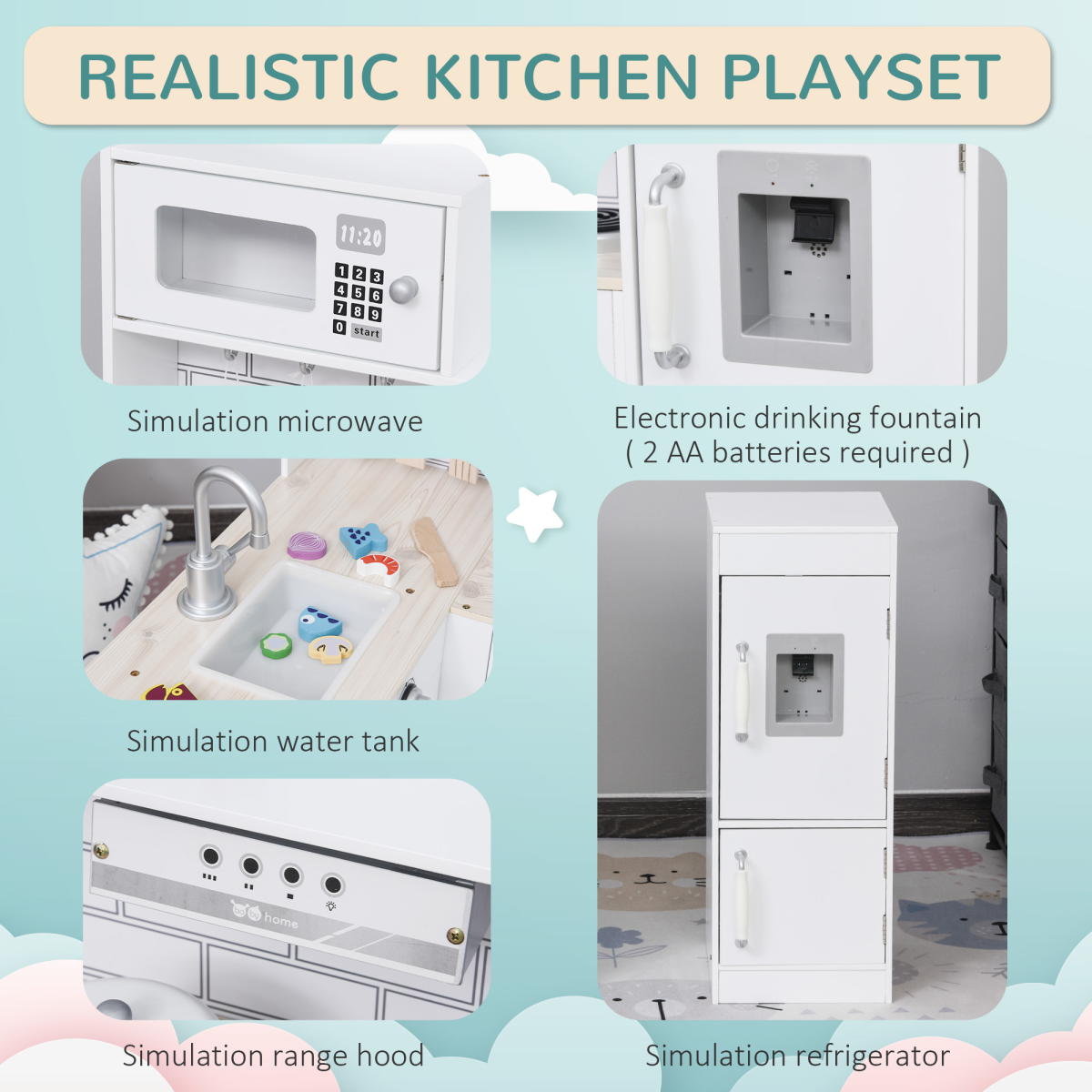 Whimsical Kids Kitchen Play Set with Interactive Fountain 14-Piece