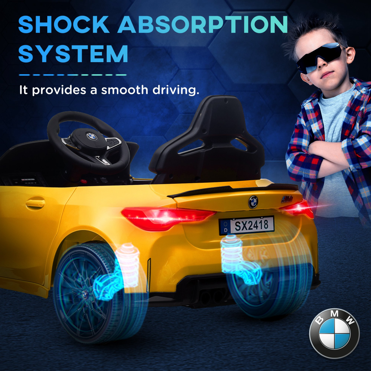 AIYAPLAY 12V BMW M4 Licensed Kids Electric Car w/ Remote, Suspension
