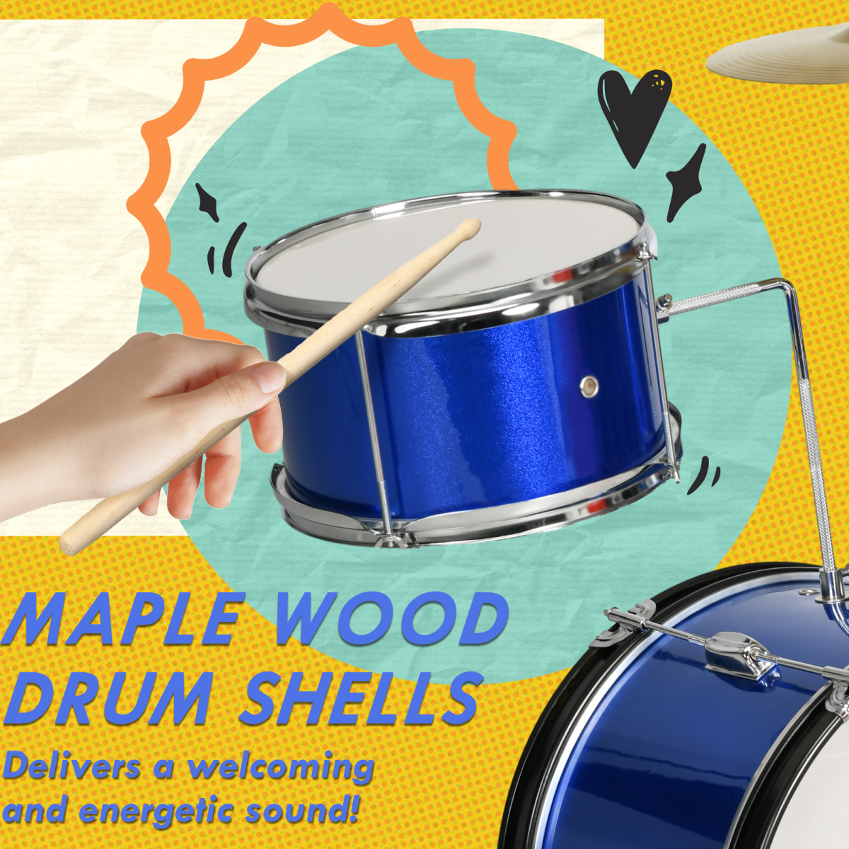 AIYAPLAY Junior Drum Set 11-Piece Kids Kit - Blue