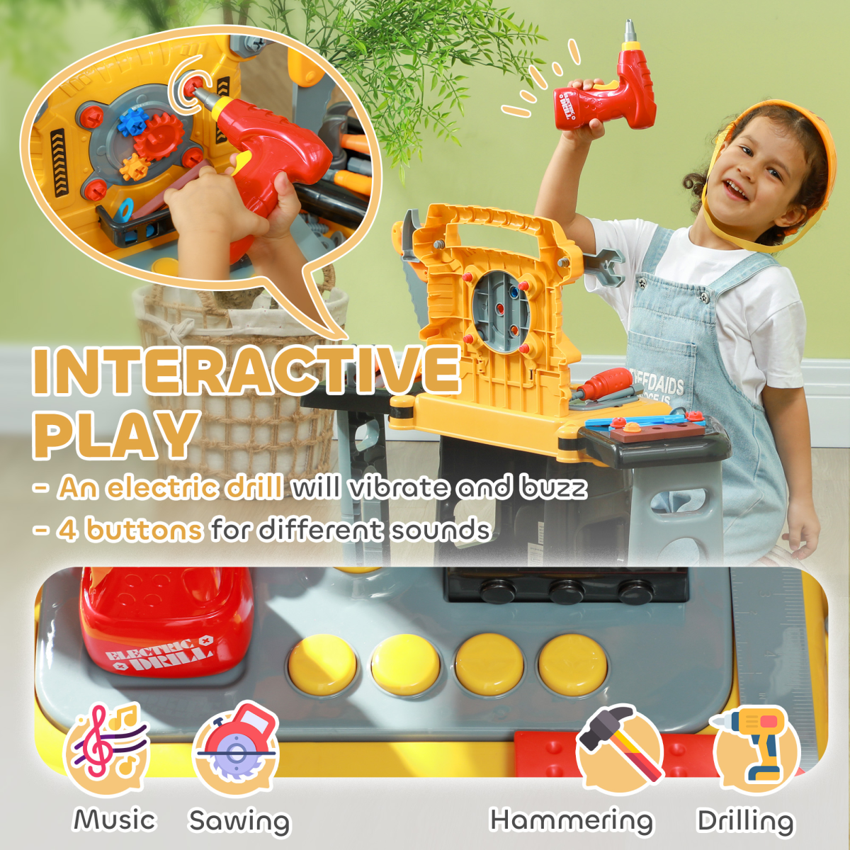 AIYAPLAY 102-Piece Kids Tool Set with Electric Drill & Storage