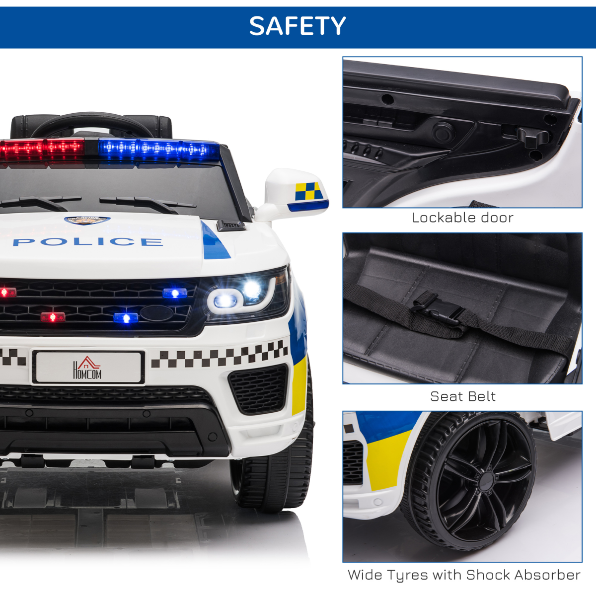 12V Electric Police Car Ride-On w/ Remote Siren & Bluetooth - Ages 3-6