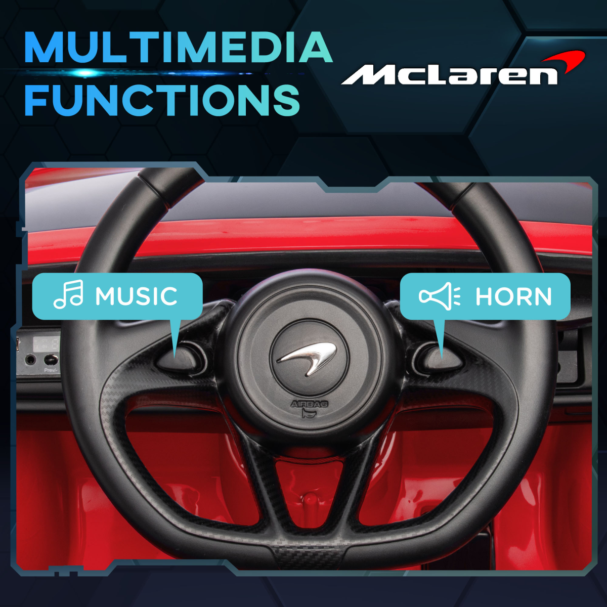 McLaren 12V Kids Electric Ride-On Car with Remote Control & Music - Red