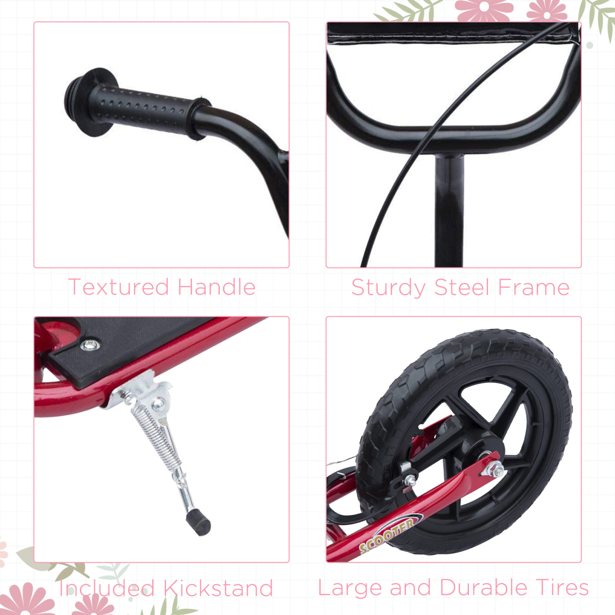 Red Push Scooter for Kids Stunt Bike with 12"