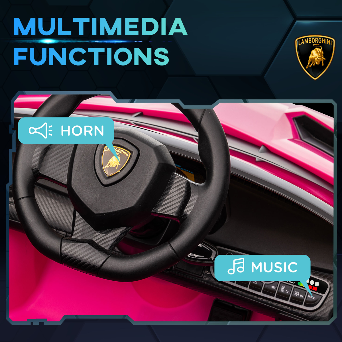 Lamborghini Veneno Licensed Electric Ride-on Car with Remote- Pink