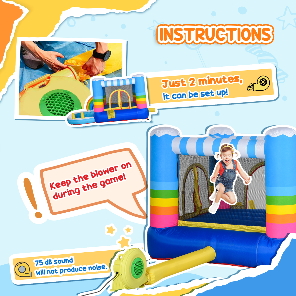 Rainbow Adventure Kids Bouncy Castle & Pool Trampoline