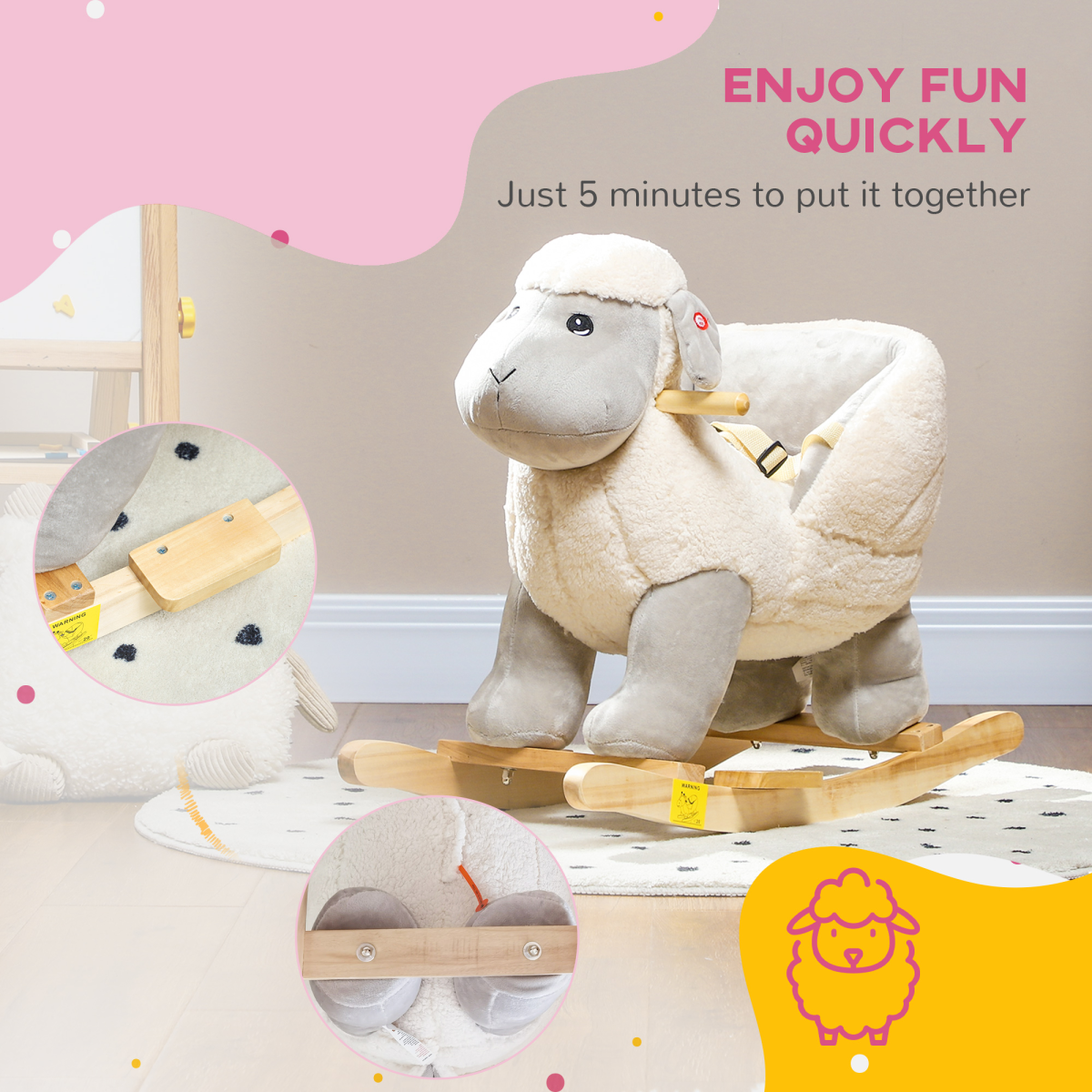 AIYAPLAY Grey Baby Rocking Horse for 1-3 Years